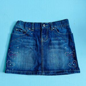 Children's Place Jean Skirt Embellished with Hearts Rhinestones Girls Size 8